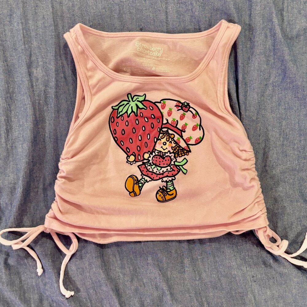 Strawberry Shortcake Ruched Side Tank Top – Pink – Size Kids Large